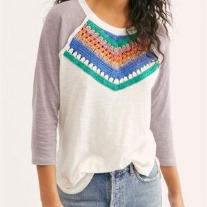 Free People | Women’s Spring Bound Crochet Yoke 3/4 Sleeve Top | Size S